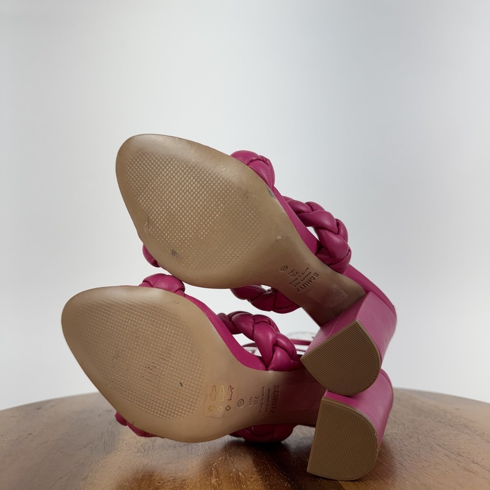 New Womens Schutz Zarda Pink Leather Braided Lace Up Heeled Sandals Size 7 B - Picture 7 of 8